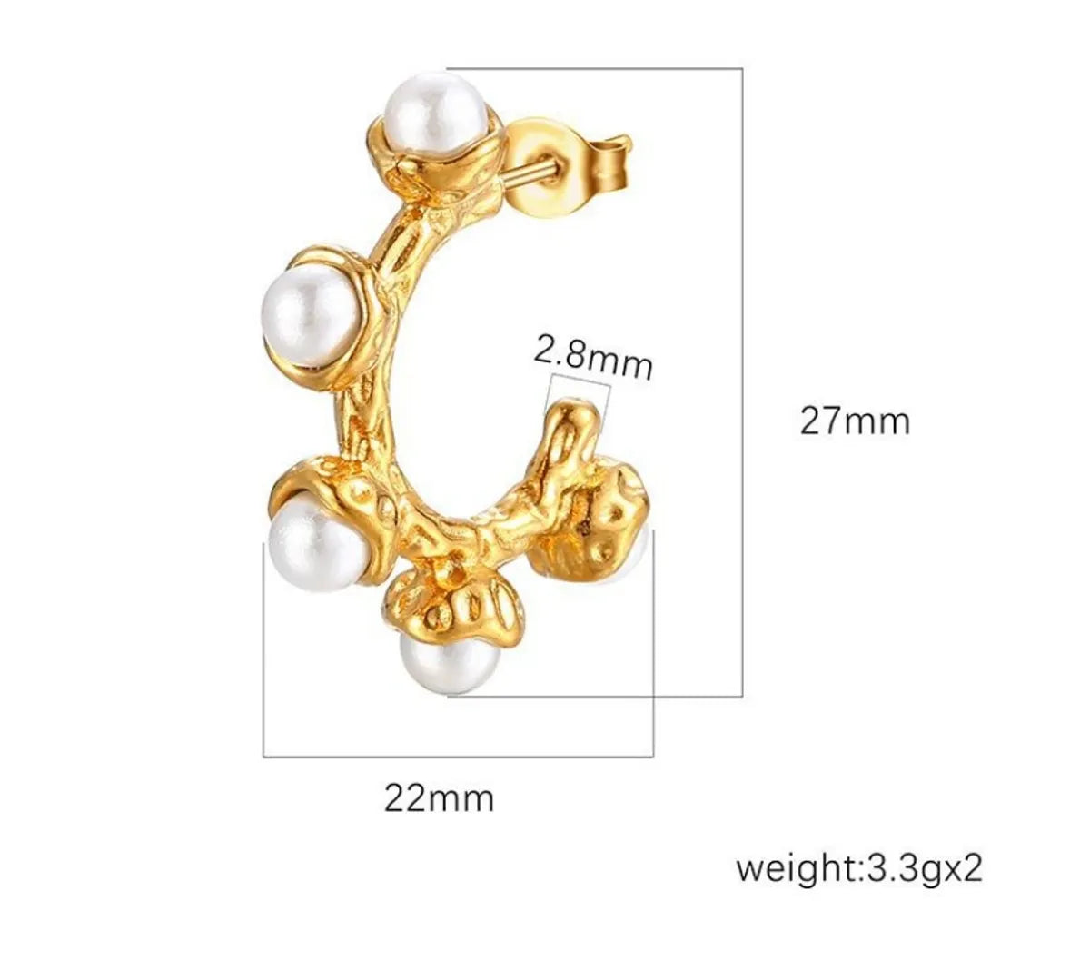 1 Pair Retro C Shape Plating Inlay Titanium Steel Pearl 18k Gold Plated Ear Studs