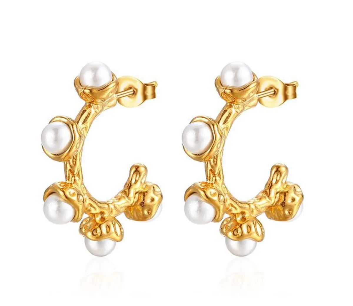 1 Pair Retro C Shape Plating Inlay Titanium Steel Pearl 18k Gold Plated Ear Studs