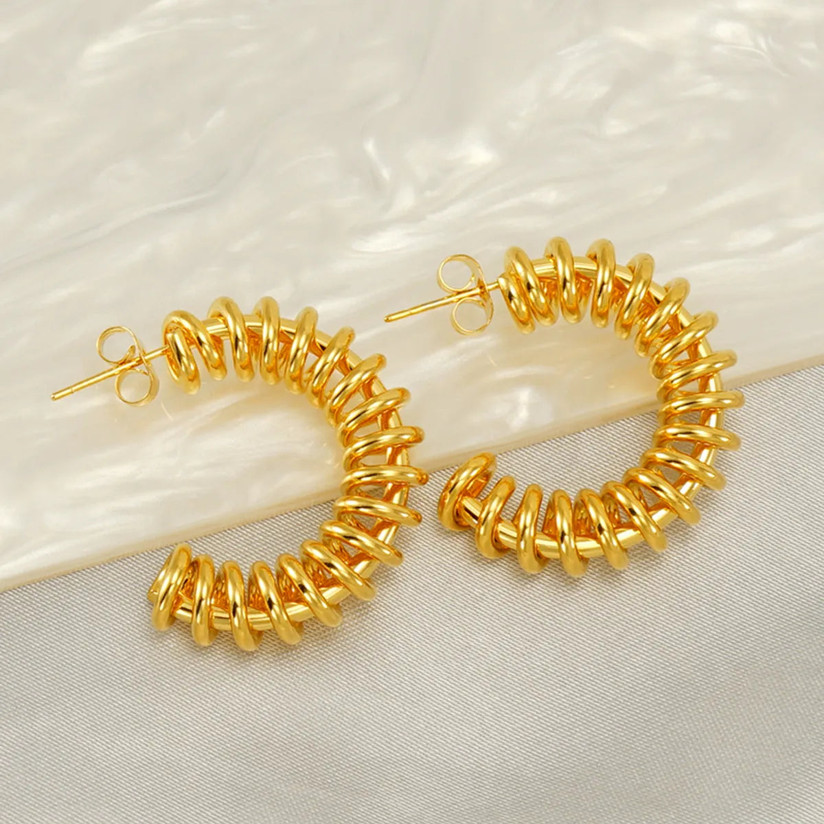 1 Pair Retro C Shape Plating Stainless Steel 18k Gold Plated Ear Studs