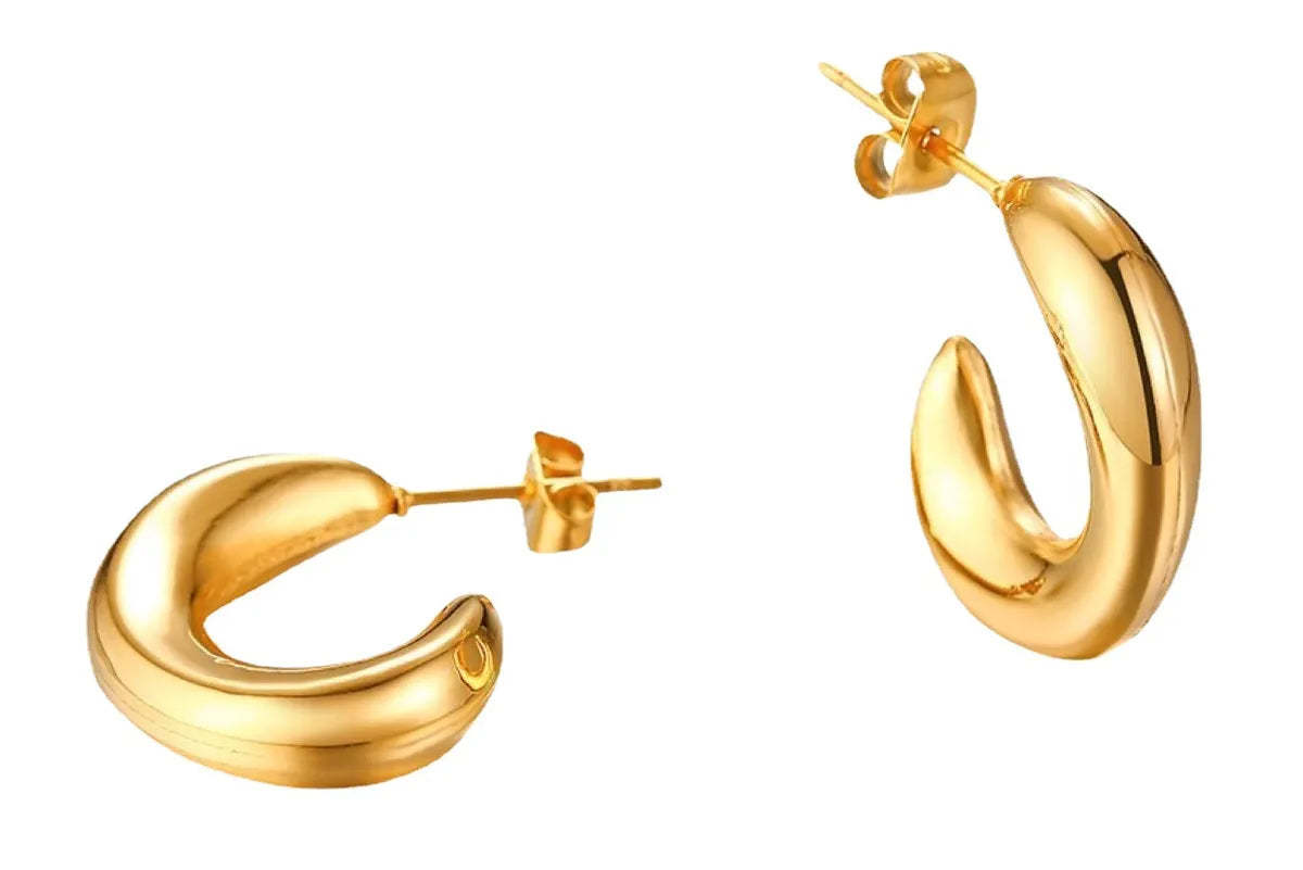 1 Pair Retro C Shape Plating Stainless Steel 18k Gold Plated Ear Studs