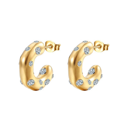 1 Pair Retro C Shape Plating Inlay Titanium Steel Zircon Ear Studs