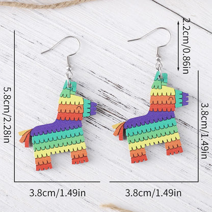 1 Pair Retro Cactus Cartoon Plant Wood Drop Earrings