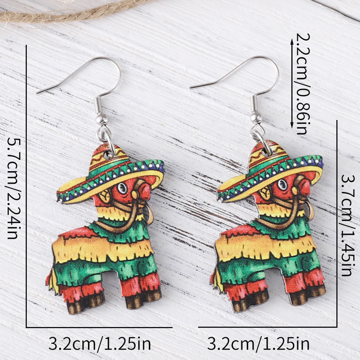 1 Pair Retro Cactus Cartoon Plant Wood Drop Earrings