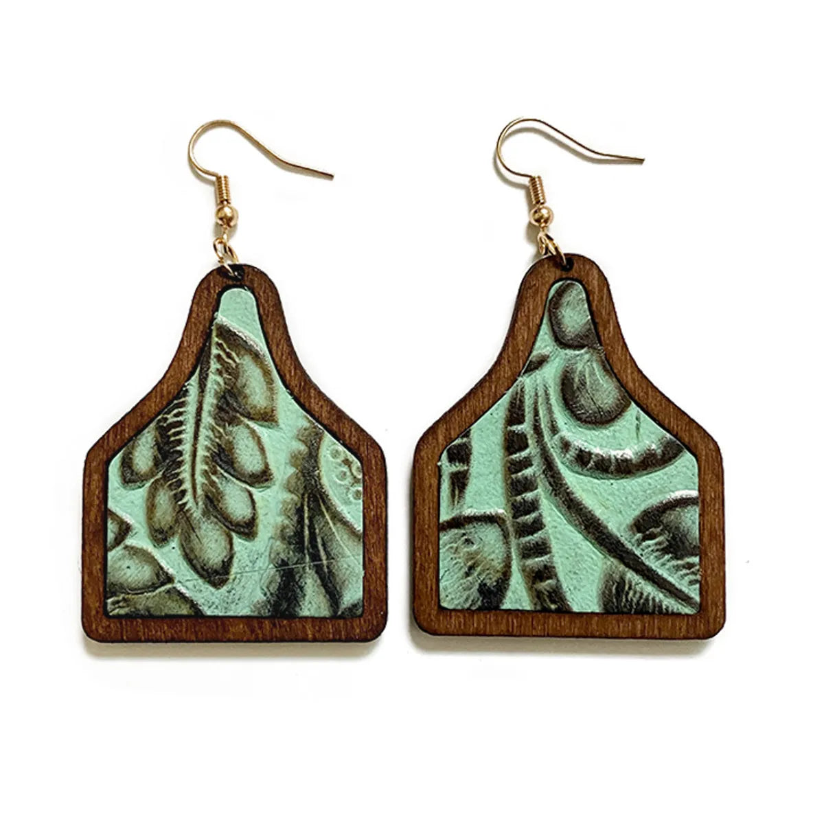 1 Pair Retro Cactus Wood Copper Printing Patchwork Women's Drop Earrings