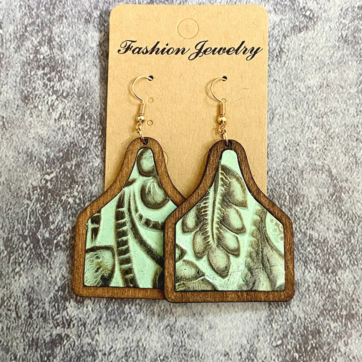 1 Pair Retro Cactus Wood Copper Printing Patchwork Women's Drop Earrings