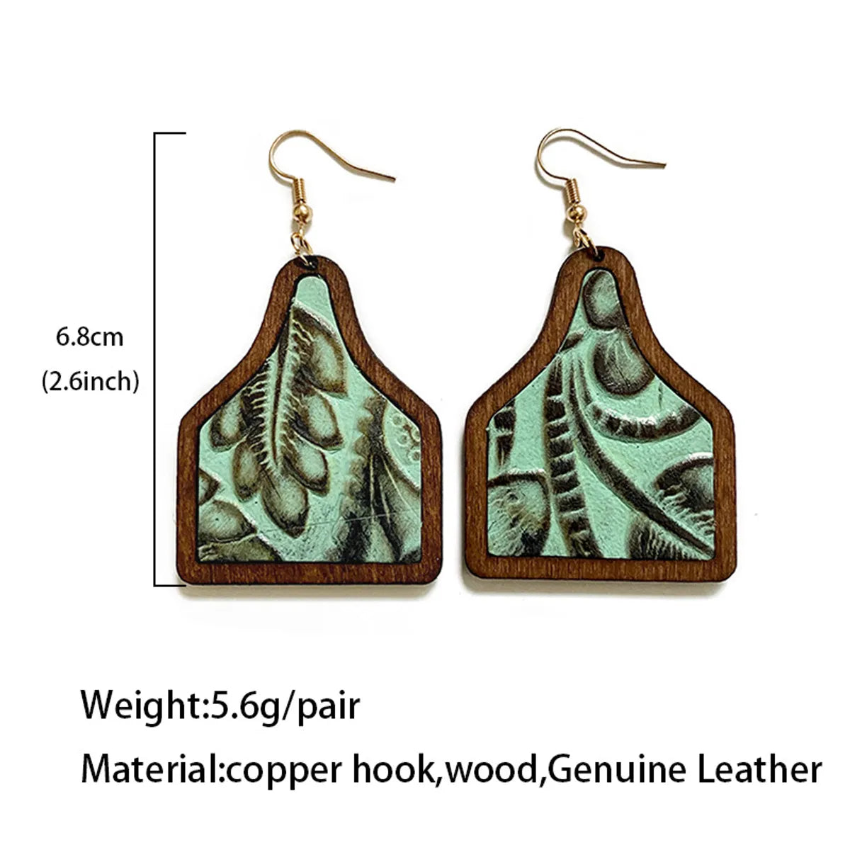 1 Pair Retro Cactus Wood Copper Printing Patchwork Women's Drop Earrings