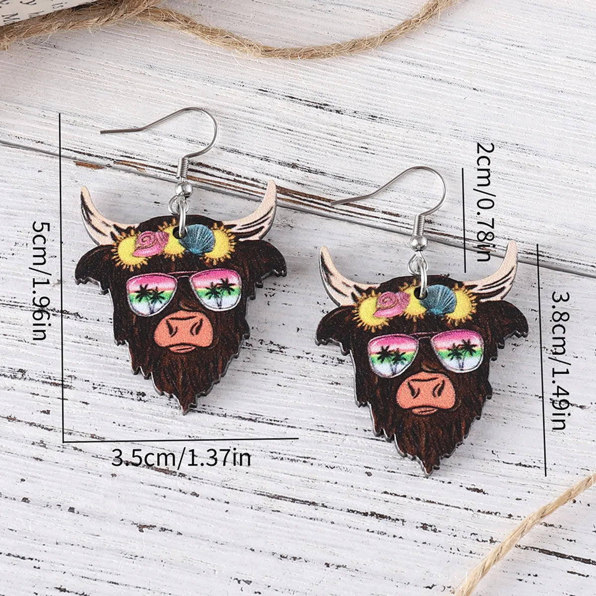 1 Pair Retro Cattle Wood Drop Earrings