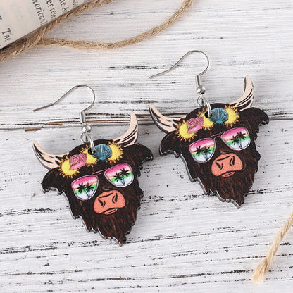 1 Pair Retro Cattle Wood Drop Earrings