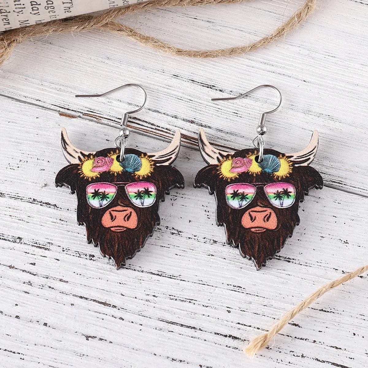 1 Pair Retro Cattle Wood Drop Earrings