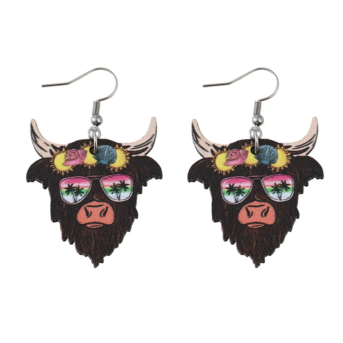 1 Pair Retro Cattle Wood Drop Earrings