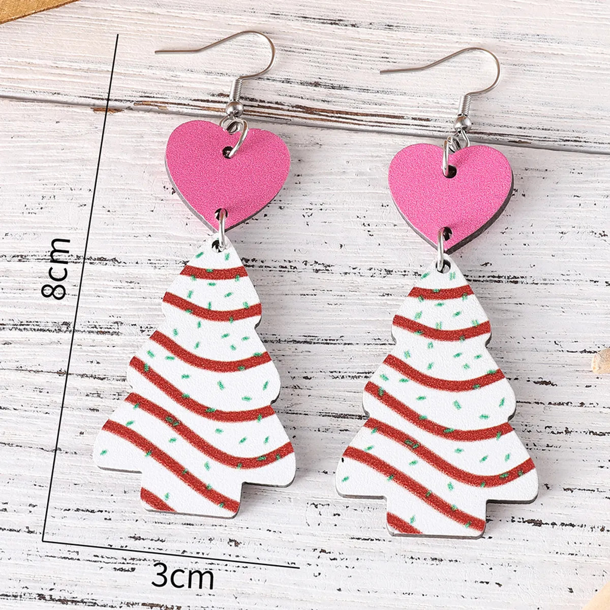 1 Pair Retro Christmas Tree Heart Shape Wood Drop Earrings