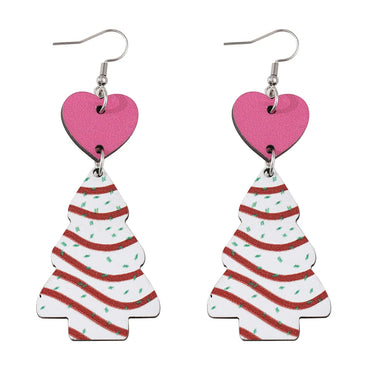 1 Pair Retro Christmas Tree Heart Shape Wood Drop Earrings