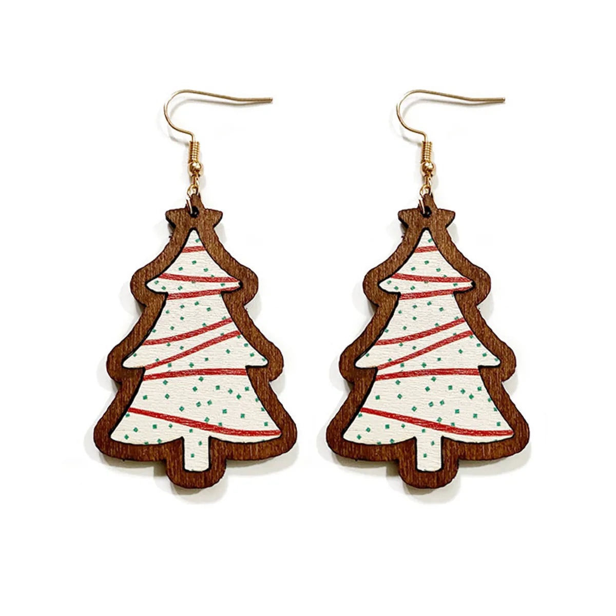 1 Pair Retro Christmas Tree Plaid Wood Drop Earrings