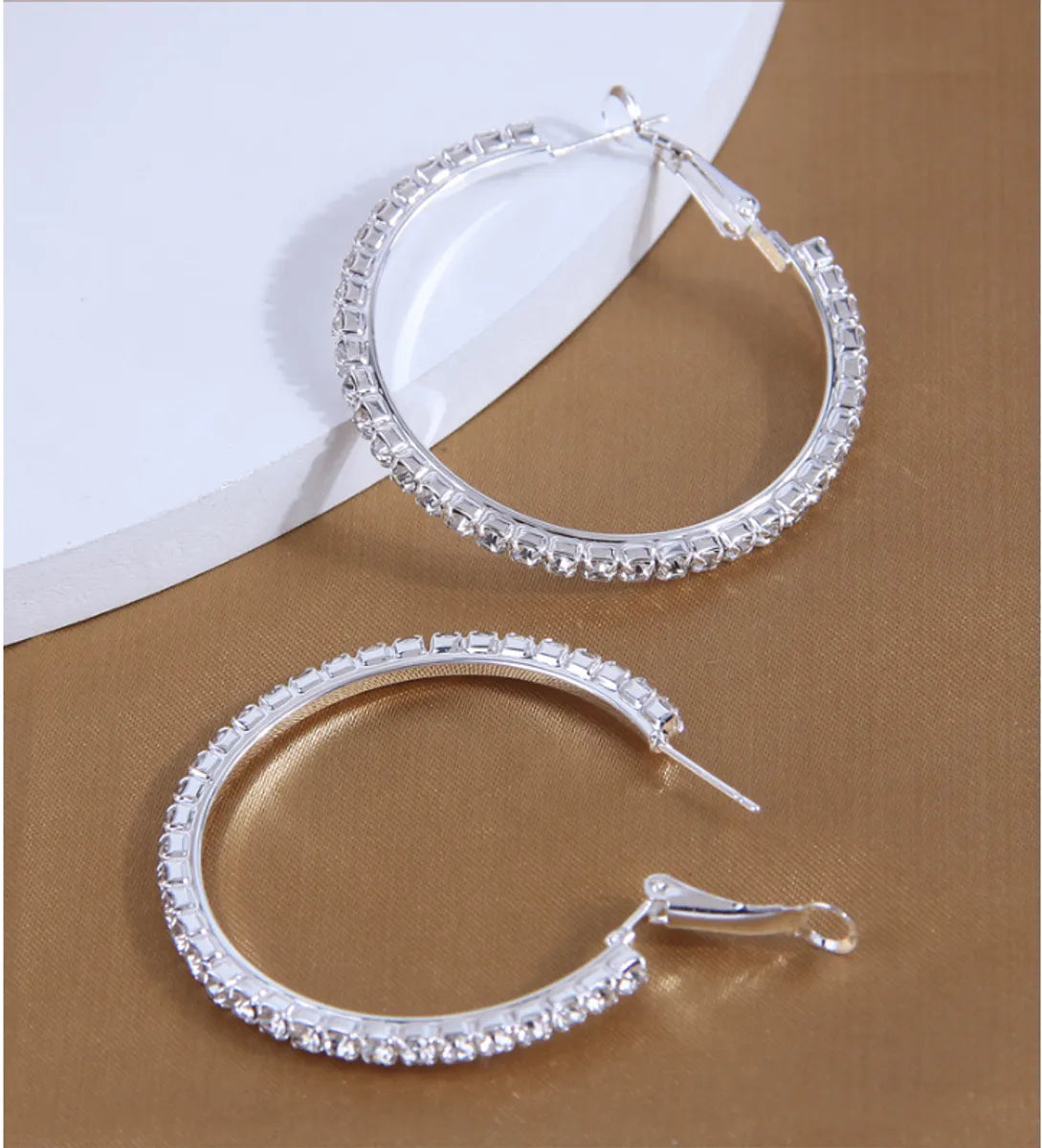 1 Pair Retro Circle Inlay Alloy Rhinestones Hoop Earrings