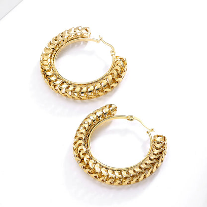 1 Pair Retro Circle Stainless Steel Hollow Out Hoop Earrings