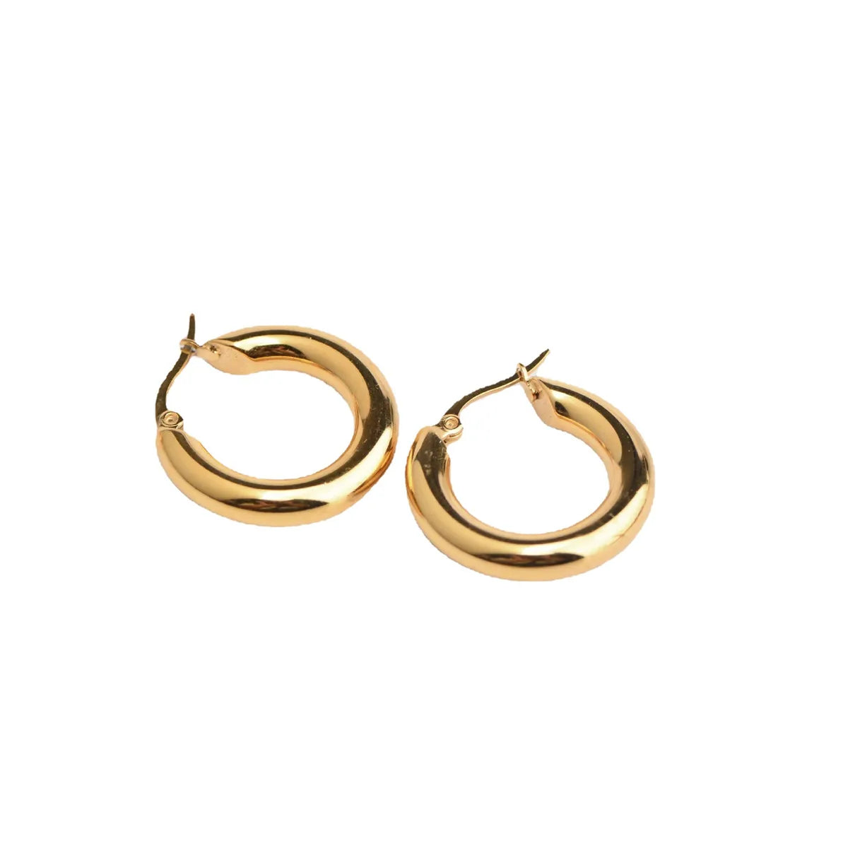 1 Pair Retro Circle Stainless Steel 18K Gold Plated Hoop Earrings