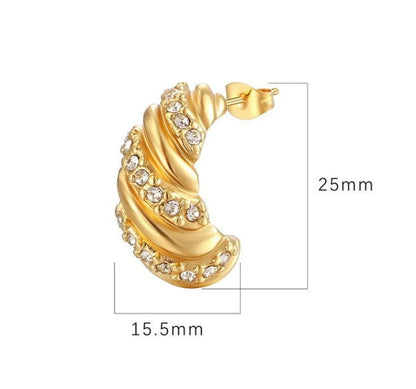 1 Pair Retro Classic Style C Shape Plating Inlay Titanium Steel Artificial Diamond 18k Gold Plated Ear Studs