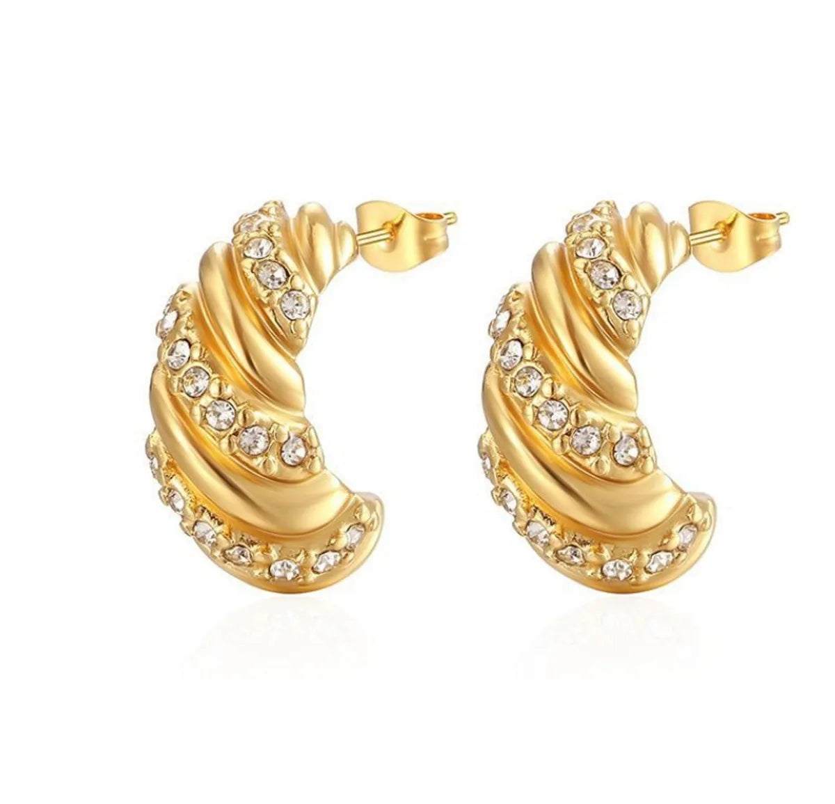 1 Pair Retro Classic Style C Shape Plating Inlay Titanium Steel Artificial Diamond 18k Gold Plated Ear Studs