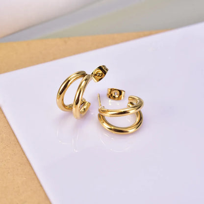 1 Pair Retro Classic Style C Shape Plating Titanium Steel 18k Gold Plated Ear Studs