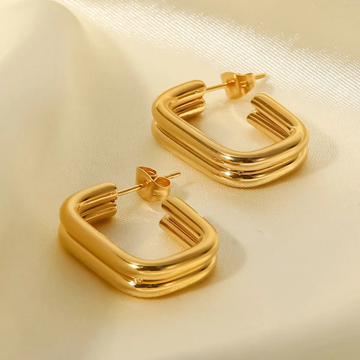 1 Pair Retro Classic Style C Shape Plating Stainless Steel 18k Gold Plated Ear Studs