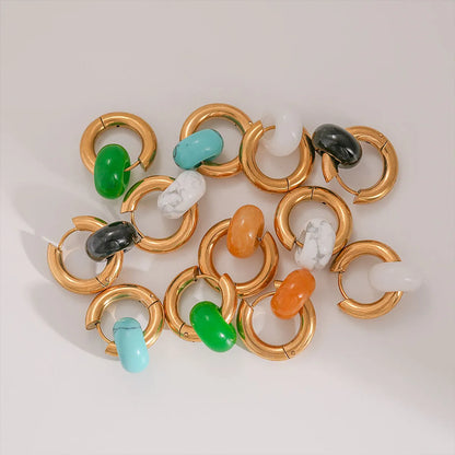 1 Pair Retro Classic Style Circle 304 Stainless Steel Turquoise Agate 18K Gold Plated Drop Earrings