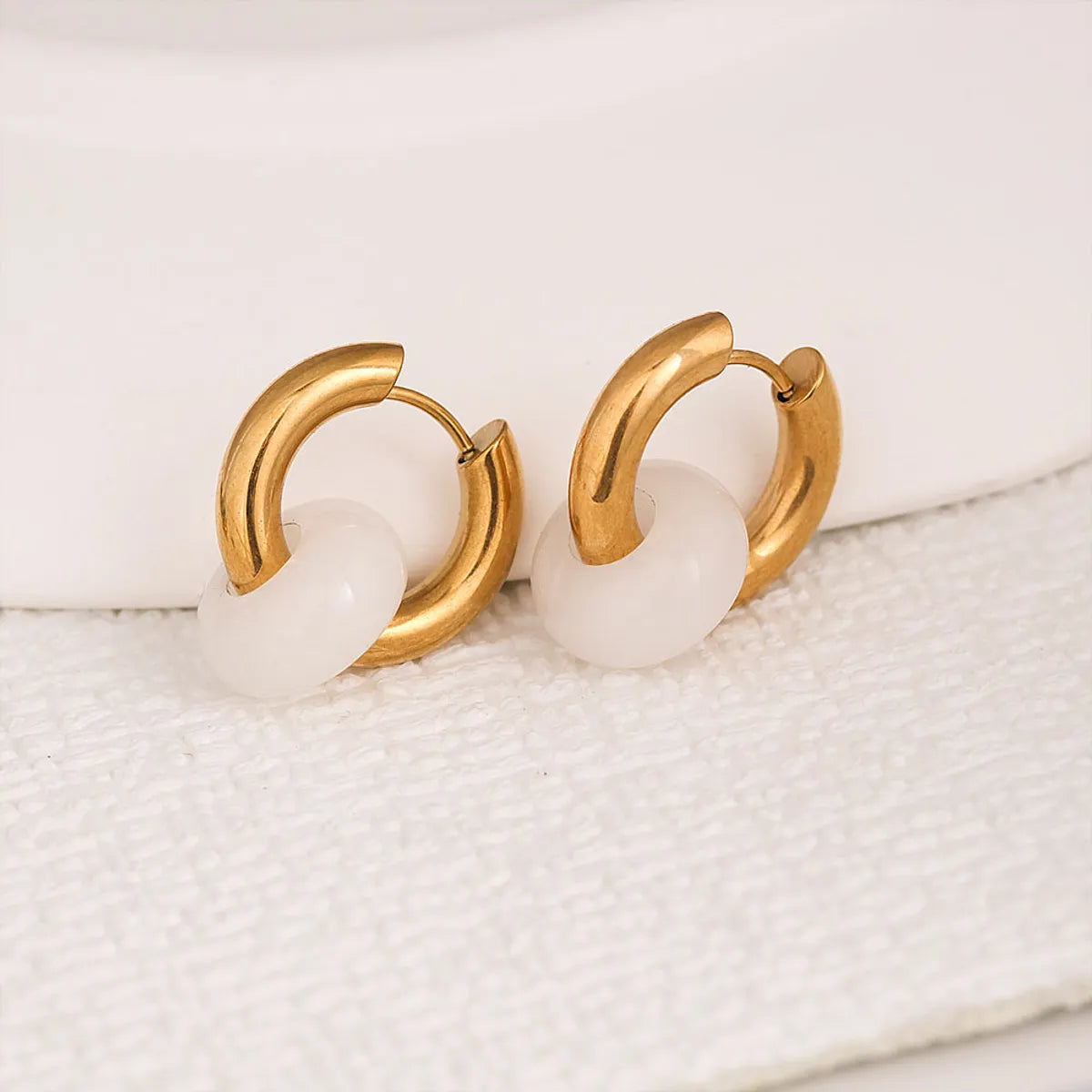 1 Pair Retro Classic Style Circle 304 Stainless Steel Turquoise Agate 18K Gold Plated Drop Earrings