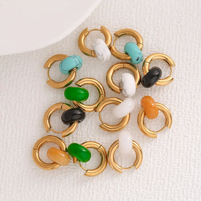 1 Pair Retro Classic Style Circle 304 Stainless Steel Turquoise Agate 18K Gold Plated Drop Earrings