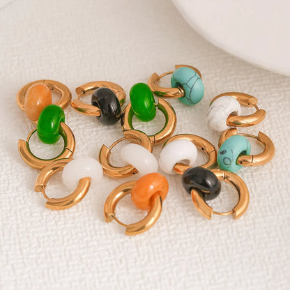 1 Pair Retro Classic Style Circle 304 Stainless Steel Turquoise Agate 18K Gold Plated Drop Earrings