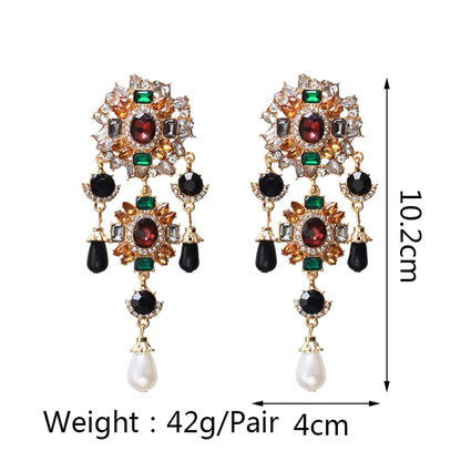 1 Pair Retro Classic Style Flower Plating Inlay Zinc Alloy Artificial Gemstones Drop Earrings