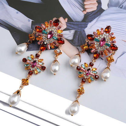 1 Pair Retro Classic Style Flower Plating Inlay Zinc Alloy Artificial Gemstones Drop Earrings