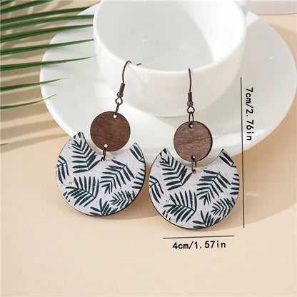 1 Pair Retro Classic Style Geometric Round Leaves Wood Drop Earrings