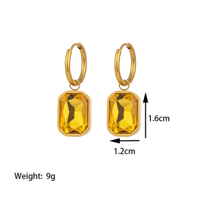 1 Pair Retro Classic Style Geometric Solid Color Plating Inlay Titanium Steel Artificial Rhinestones 18k Gold Plated Drop Earrings