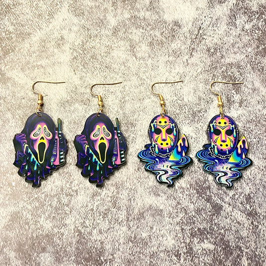 1 Pair Retro Classic Style Halloween Pattern Skull Arylic Drop Earrings