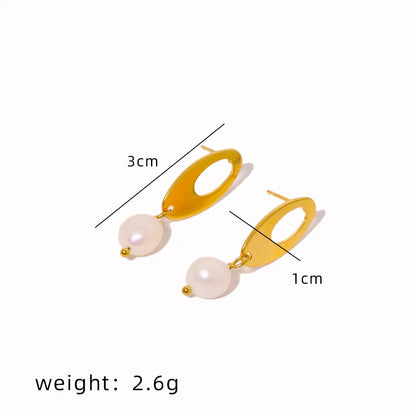 1 Pair Retro Classic Style Oval Plating Inlay 304 Stainless Steel Artificial Pearls 18K Gold Plated Drop Earrings