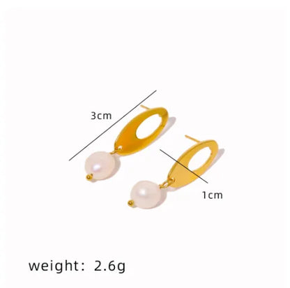 1 Pair Retro Classic Style Oval Plating Inlay 304 Stainless Steel Artificial Pearls 18K Gold Plated Drop Earrings