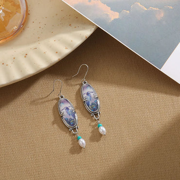 1 Pair Retro Classic Style Oval Water Droplets Inlay Alloy Artificial Pearls Natural Stone Agate Drop Earrings