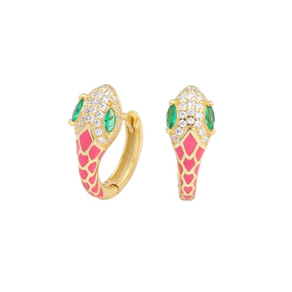 1 Pair Retro Classic Style Snake Sterling Silver Enamel Plating Inlay Zircon White Gold Plated Gold Plated Hoop Earrings