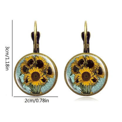 1 Pair Retro Classic Style Sunflower Inlay Alloy Glass Drop Earrings