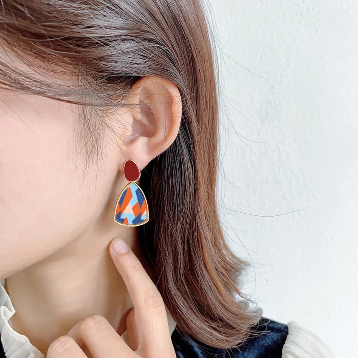 1 Pair Retro Color Block Enamel Alloy Drop Earrings