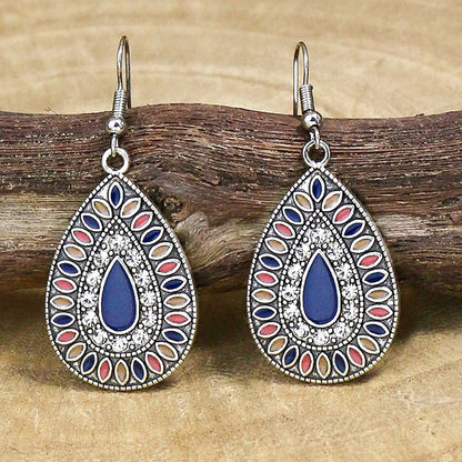 1 Pair Retro Color Block Inlay Alloy Turquoise Drop Earrings