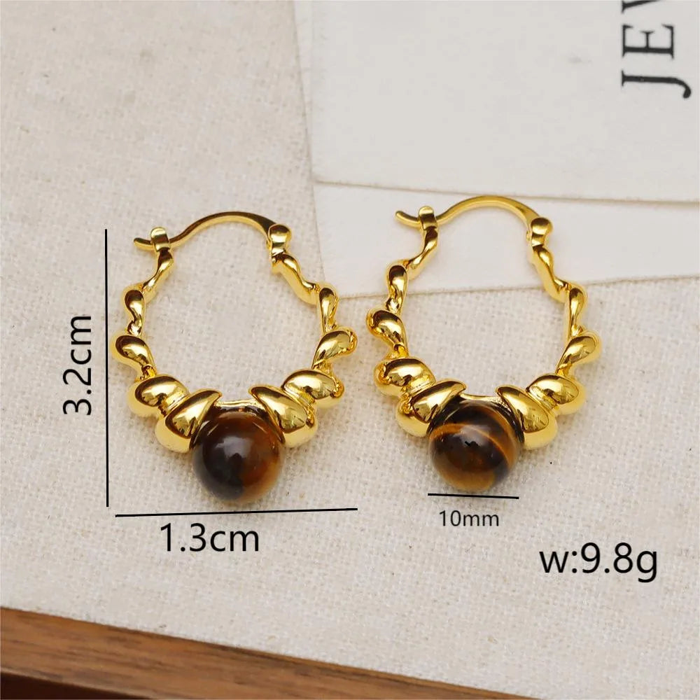 1 Pair Retro Color Block Plating Copper Zircon 18K Gold Plated Earrings