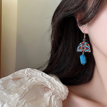 1 Pair Retro Color Block Plating Resin Gold Plated Drop Earrings