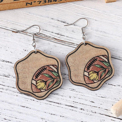 1 Pair Retro Color Block Printing Wood Drop Earrings