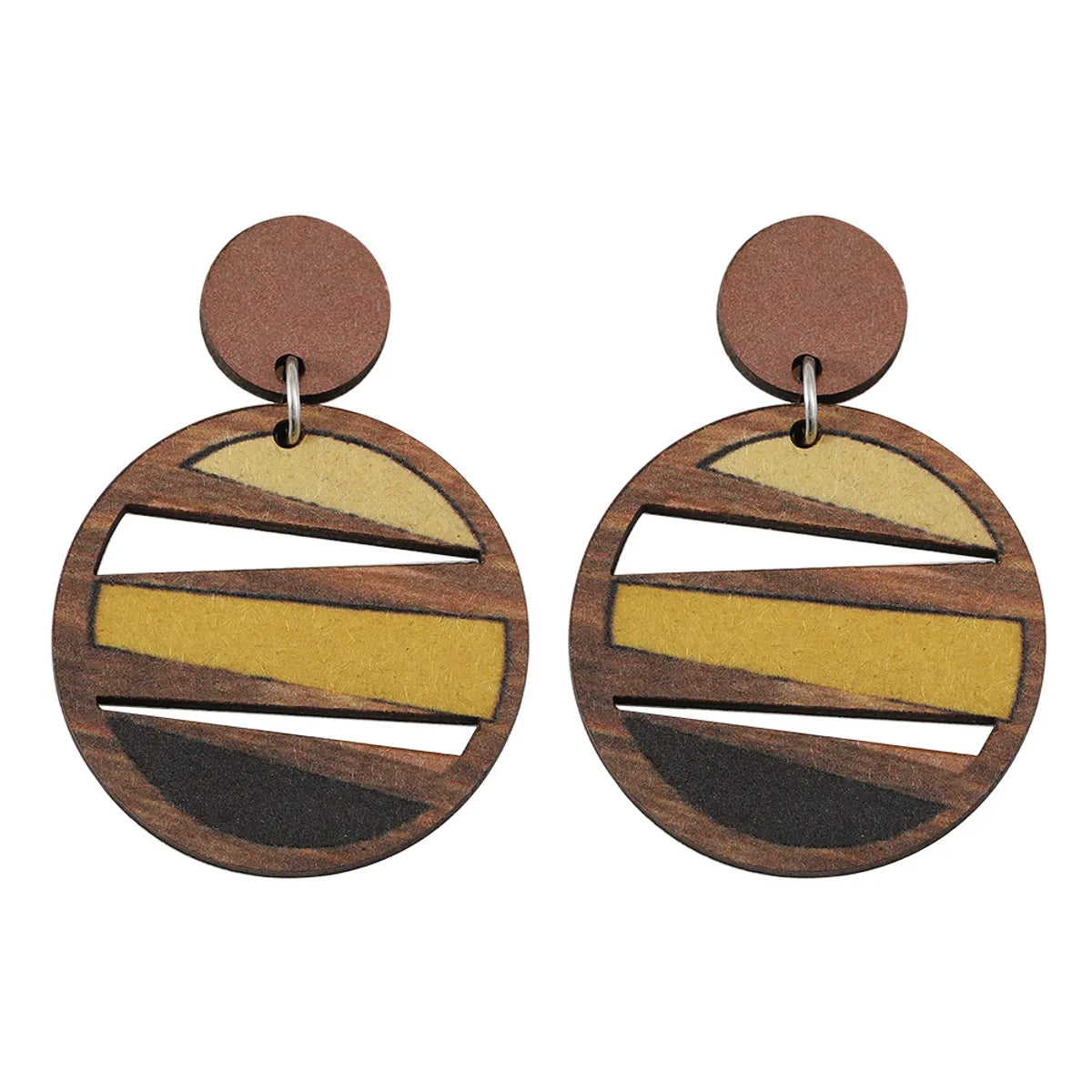 1 Pair Retro Color Block Printing Wood Drop Earrings