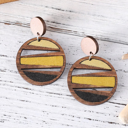 1 Pair Retro Color Block Printing Wood Drop Earrings