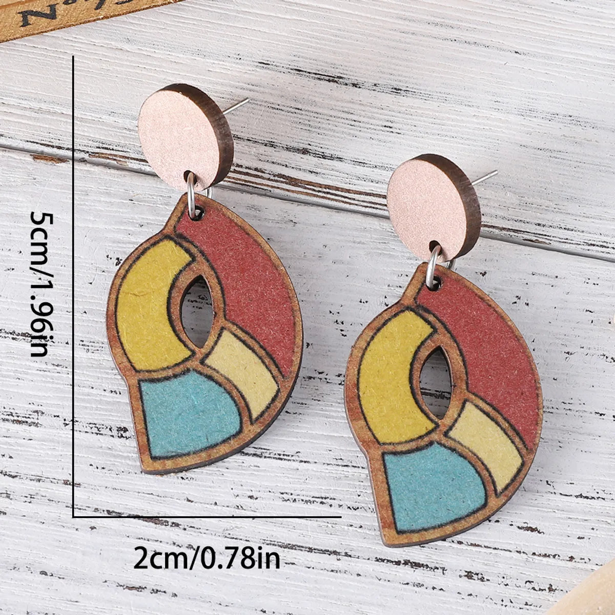 1 Pair Retro Color Block Printing Wood Drop Earrings