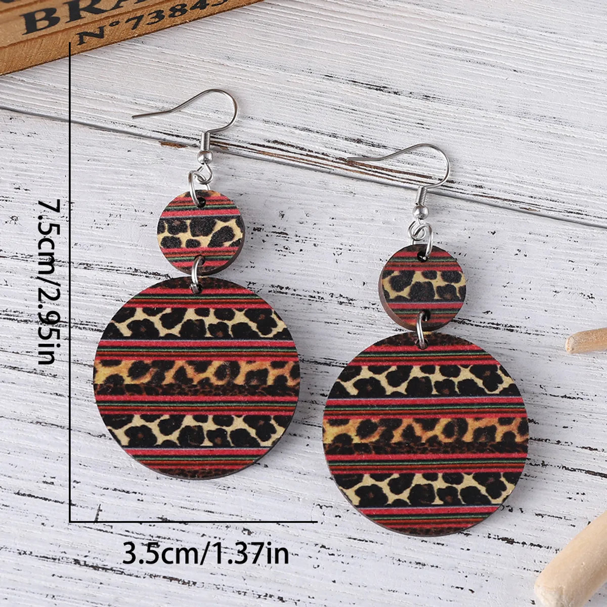 1 Pair Retro Color Block Printing Wood Drop Earrings