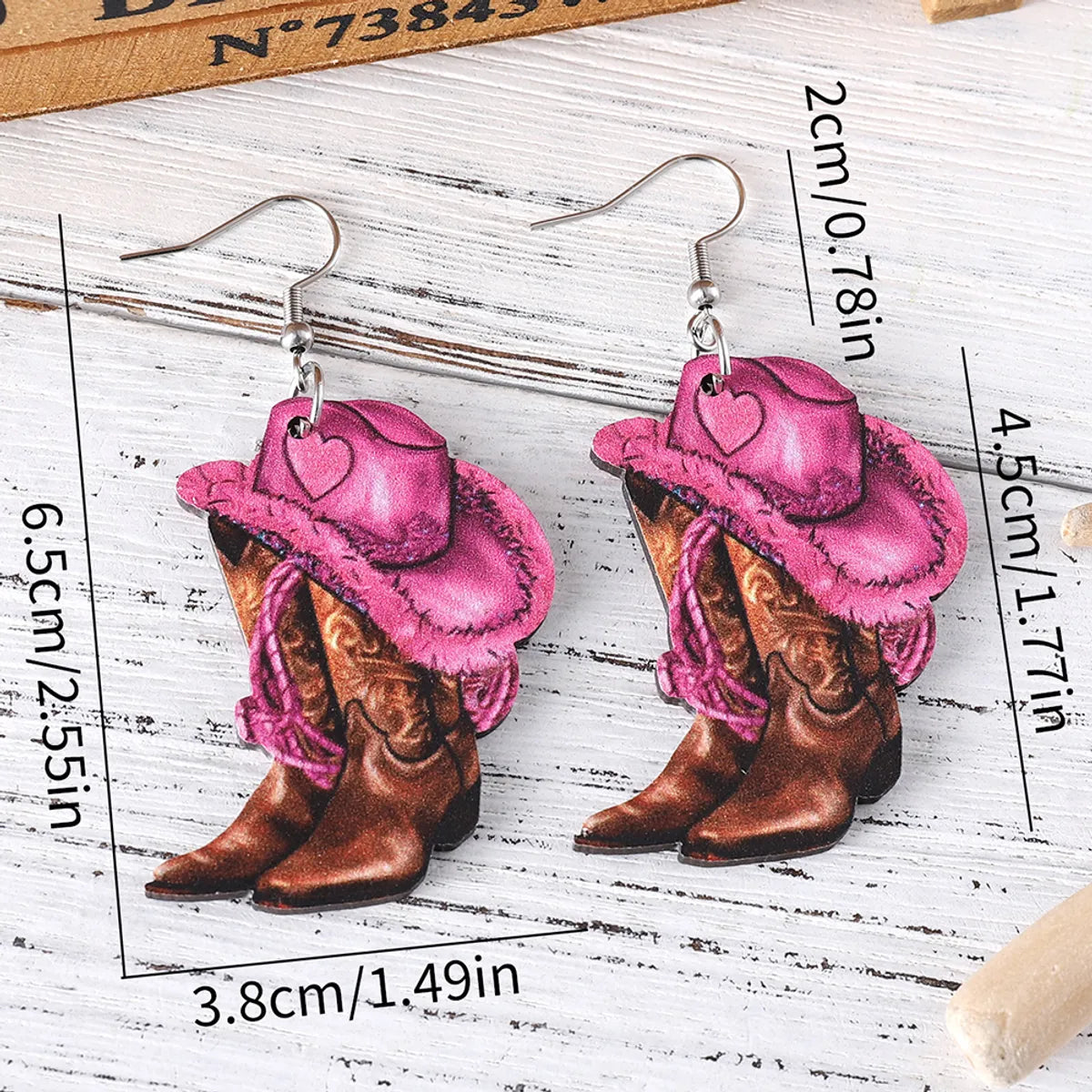 1 Pair Retro Color Block Printing Wood Drop Earrings