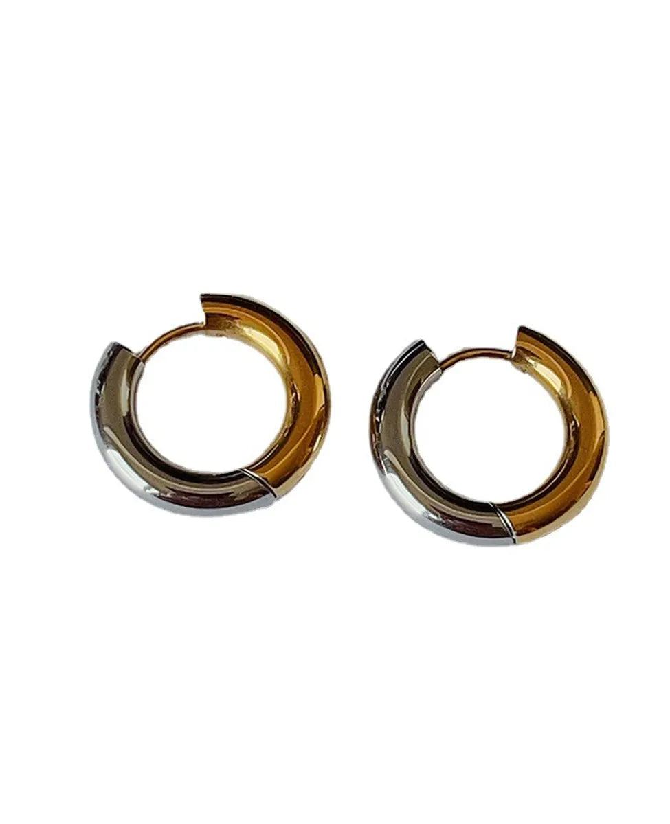 1 Pair Retro Color Block Titanium Steel Plating Hoop Earrings