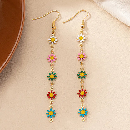 1 Pair Retro Commute Daisy Enamel Plating Alloy Gold Plated Drop Earrings